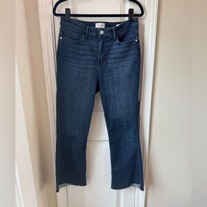 FRAME Le Crop Mini Boot Cut Jeans Dark Wash Asymmetrical Hem Size 29